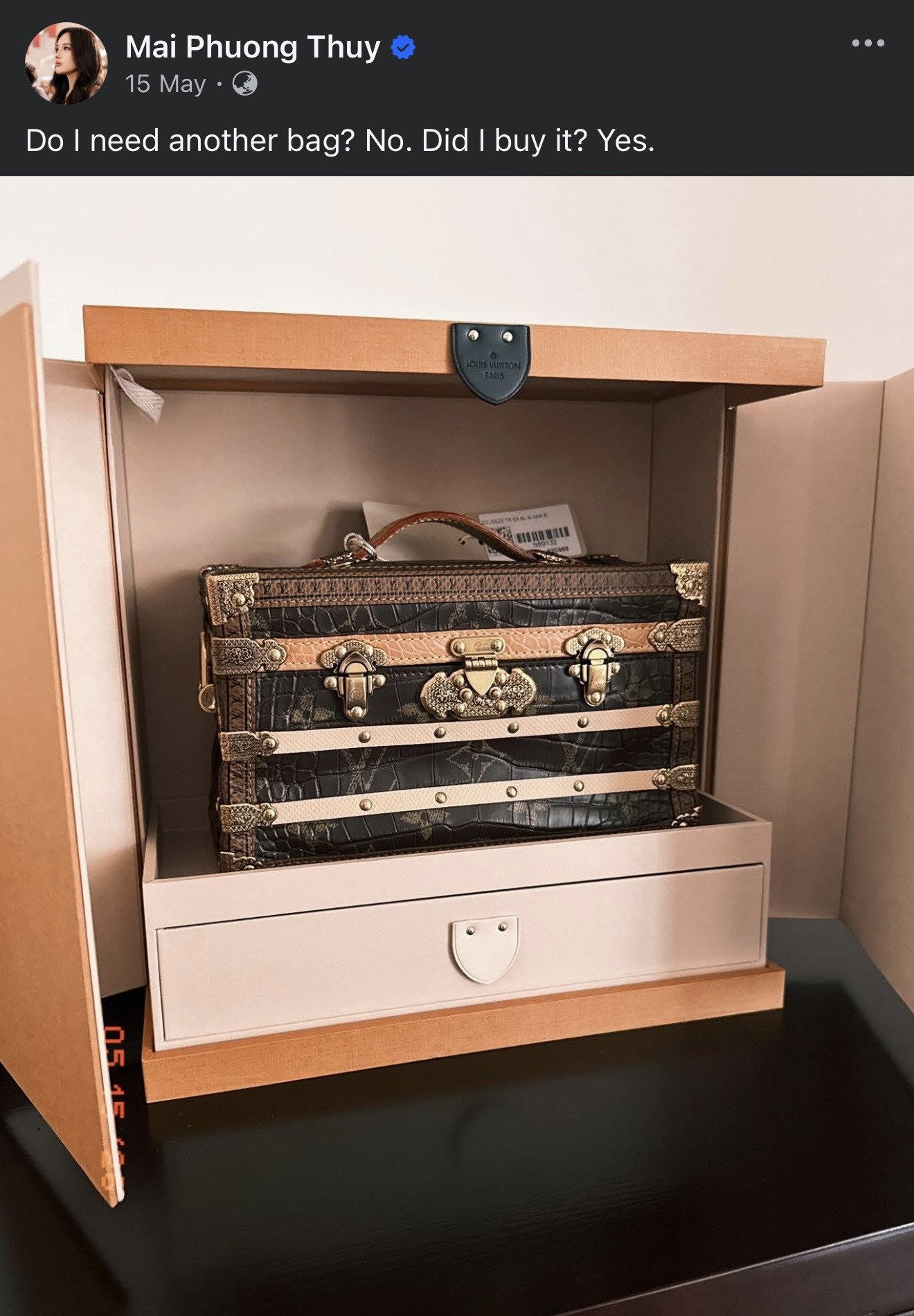 Chiếc LV Squeeze Trunk mà nữ đại gia vừa tậu hiện là sản phẩm hot, liên tục cháy hàng của Louis Vuitton.