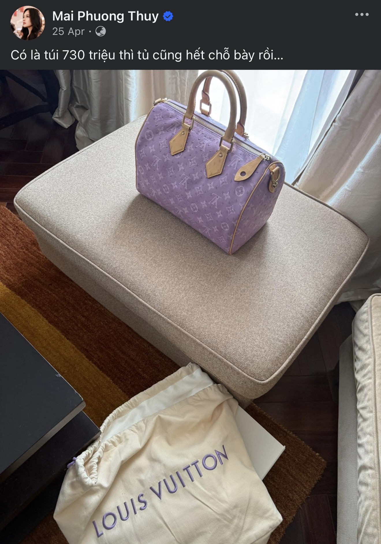 Một mẫu Speedy Bag khác cũng xuất hiện trên trang cá nhân của Mai Phương Thuý gần đây theo một cách khá là