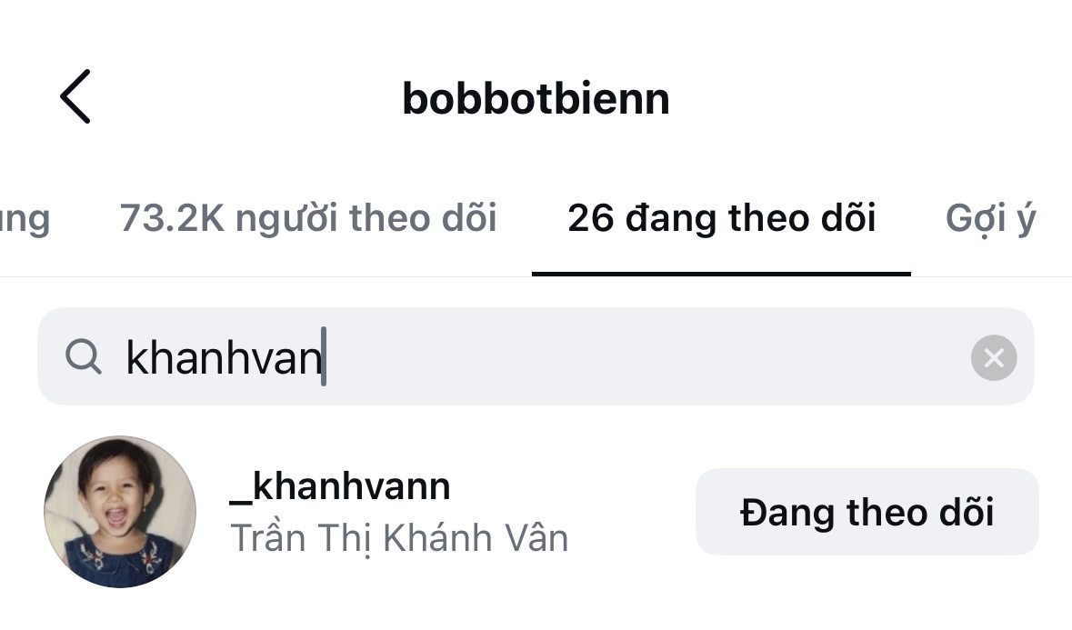 Hiện tại Bốp đã theo dõi bạn gái trở lại trên Instagram