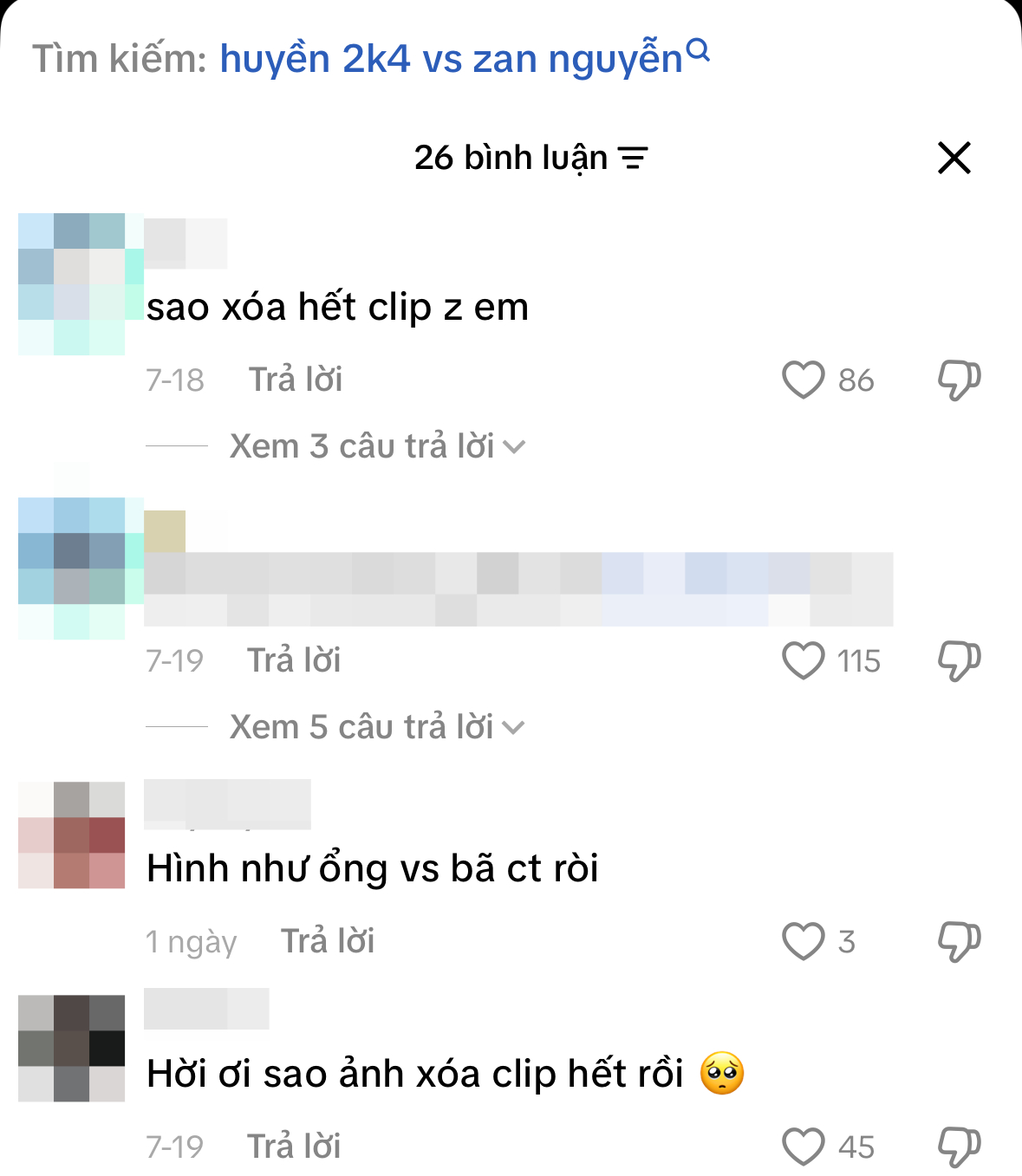 Nhiều người cũng trực tiếp để lại bình luận thắc mắc về động thái xóa clip cũng như mối quan hệ của Zan Nguyễn và Huyền 204 (Ảnh chụp màn hình)