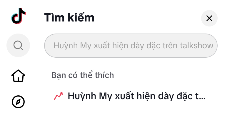 Từ khóa tìm kiếm liên quan đến Huỳnh My lọt xu hướng trên TikTok (Ảnh chụp màn hình)