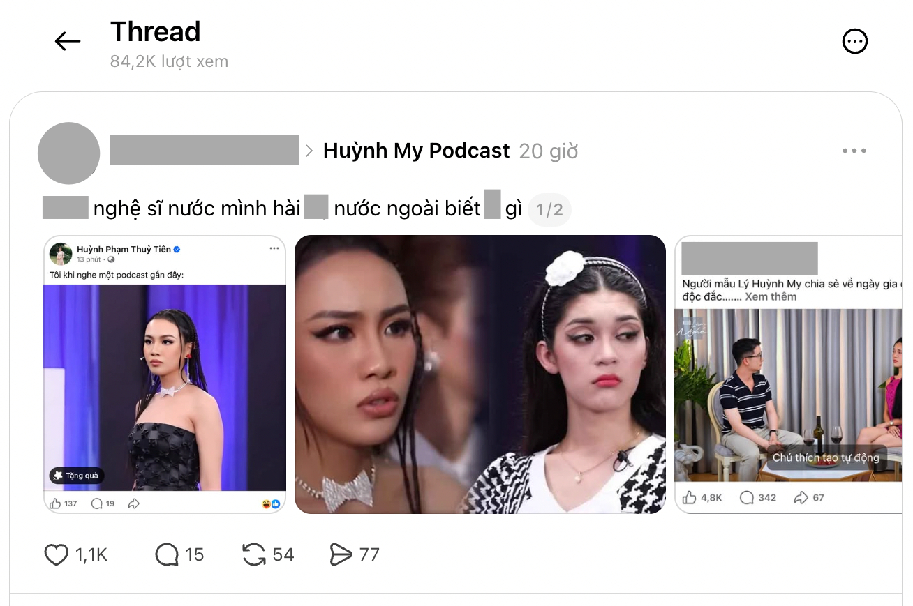 Các bài đăng liên quan đến Huỳnh My trên Threads có lượng xem lớn (Ảnh chụp màn hình)