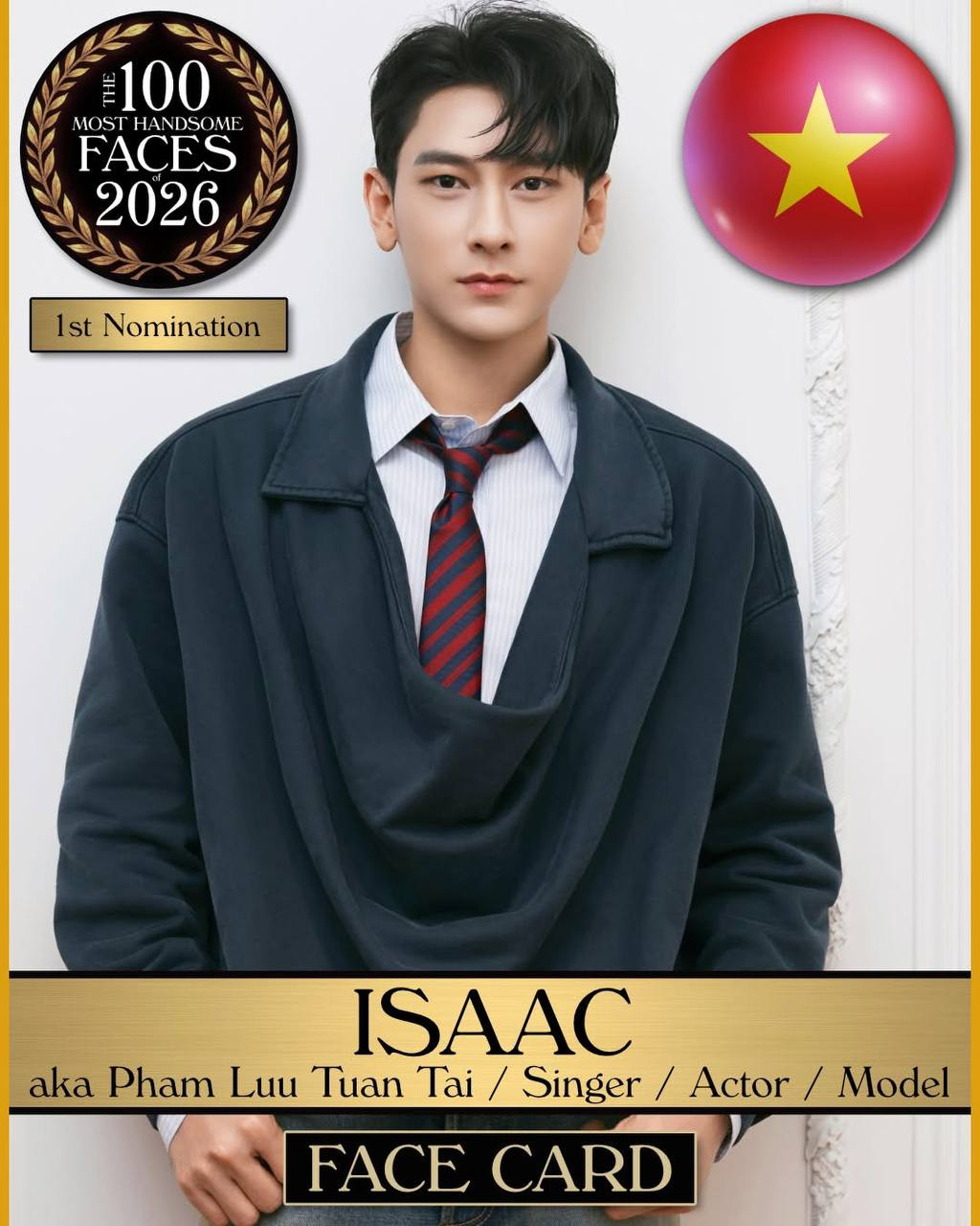 Isaac từng được chuyên trang TC Candler đề cử trong danh sách 100 Gương Mặt Đẹp Trai Nhất Thế Giới năm 2026