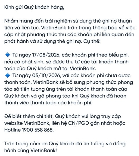 Thông báo của VietinBank