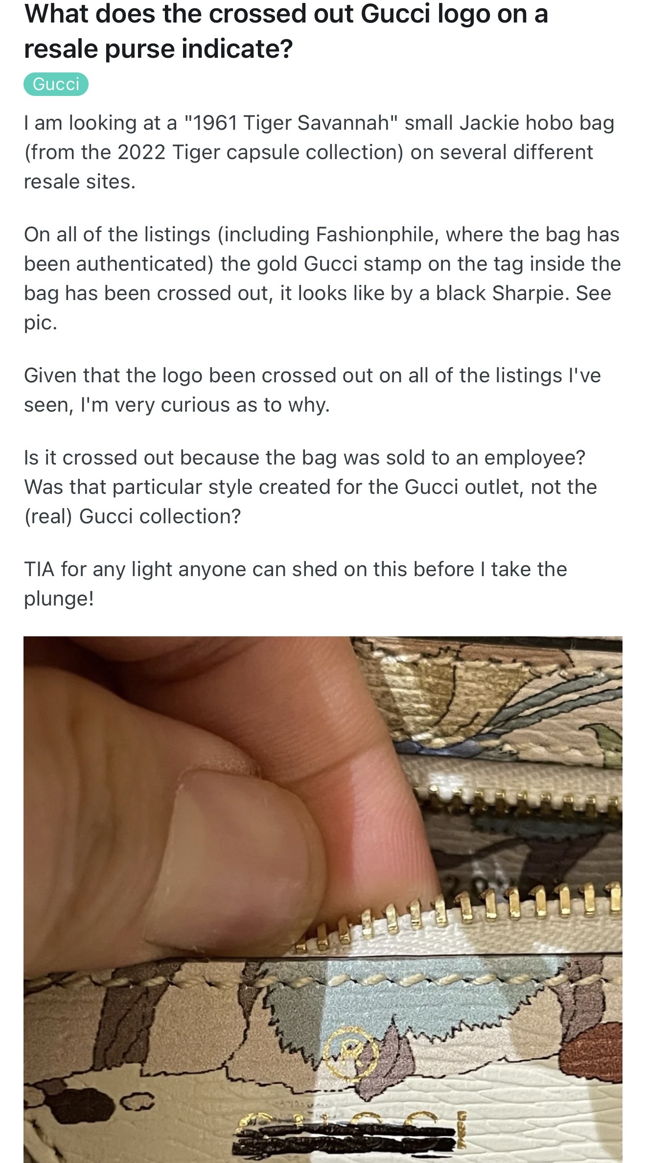 Chiếc Gucci 1961 của một người dùng chia sẻ trên Reddit.