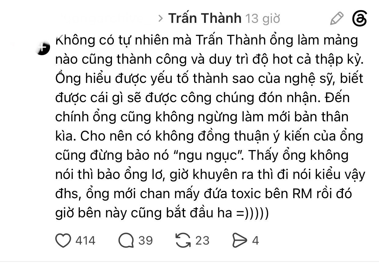 Nhiều ý kiến tranh cãi xung quanh các lời nhận xét của Trấn Thành xuất hiện trên mạng xã hội