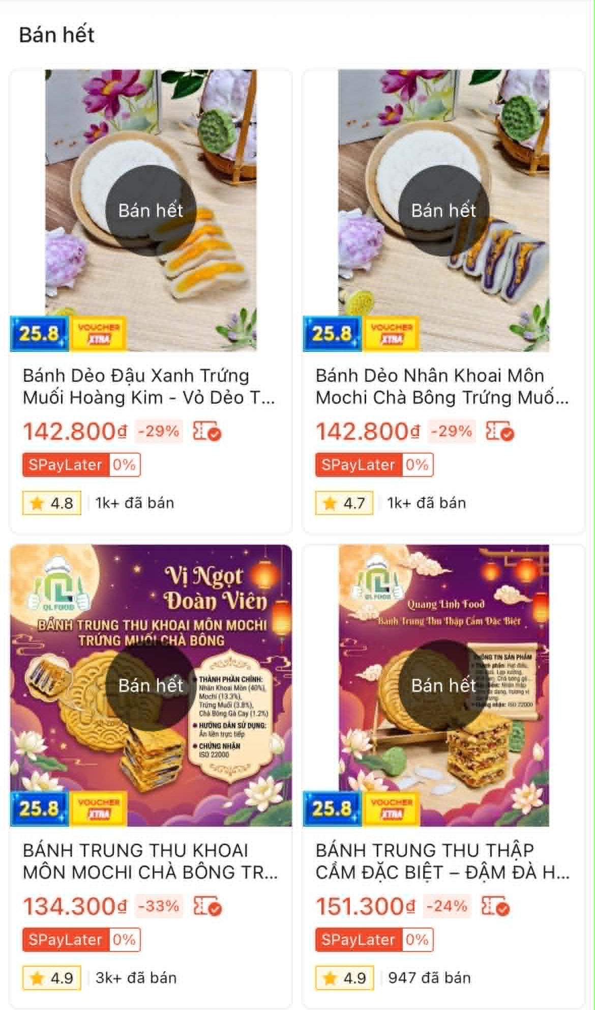 Toàn bộ vị bánh đều đã