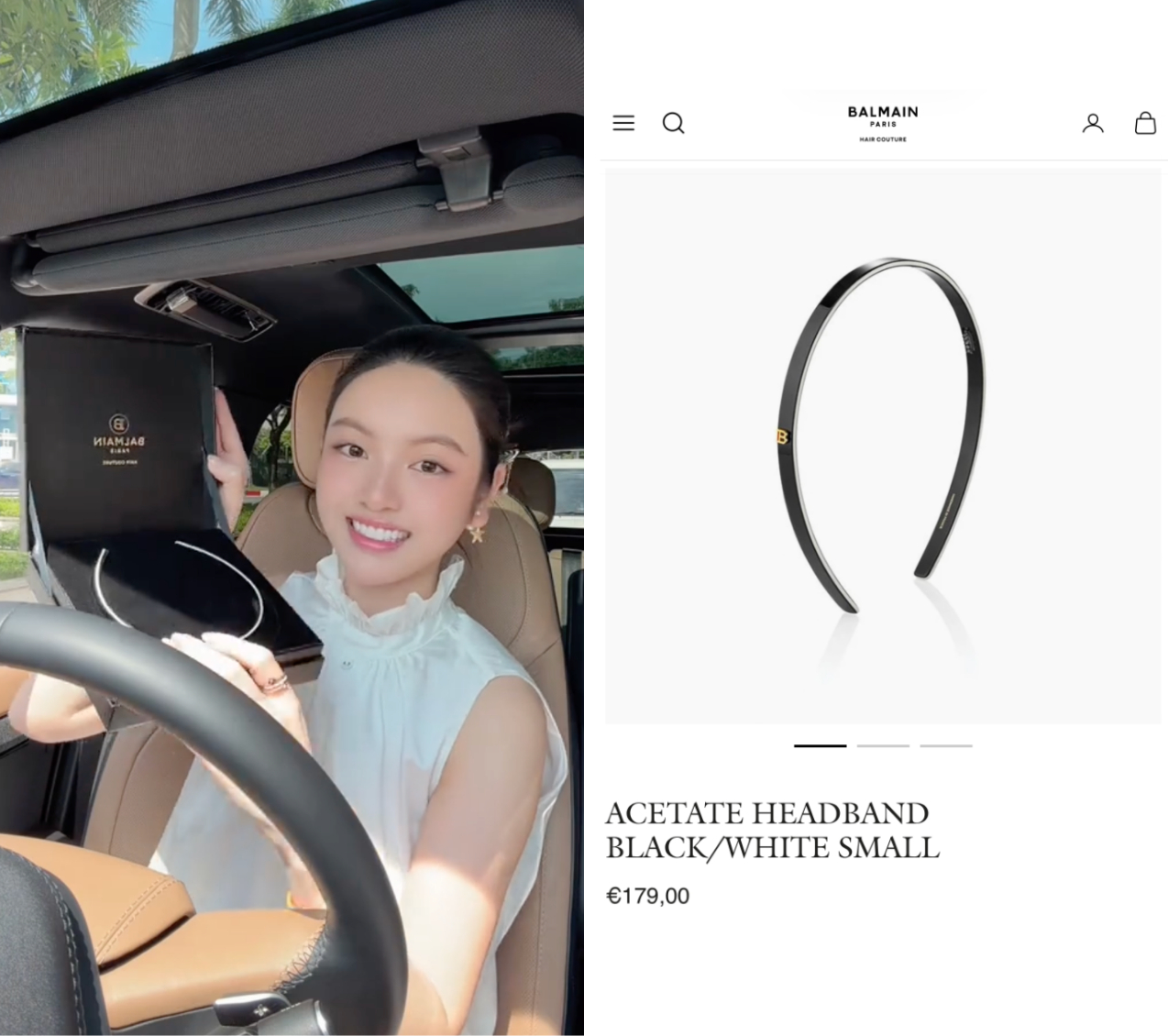Cài tóc dáng mảnh tối giản Acetate Headband Black/White Small (€179 ~ 5,5 triệu VNĐ)