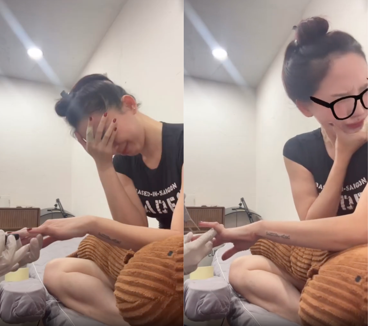 Tóc Tiên đau chảy nước mắt khi xoá xăm ở ngón tay - đau hơn những vị trí khác nhiều lần.
