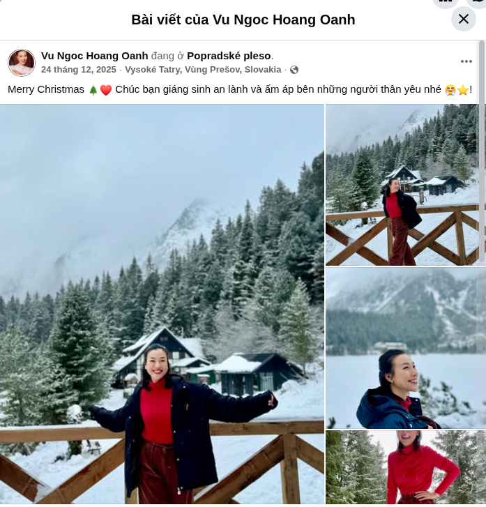 Hoàng Oanh check-in ở Slovakia từ tháng 12/2025 (Ảnh chụp màn hình)
