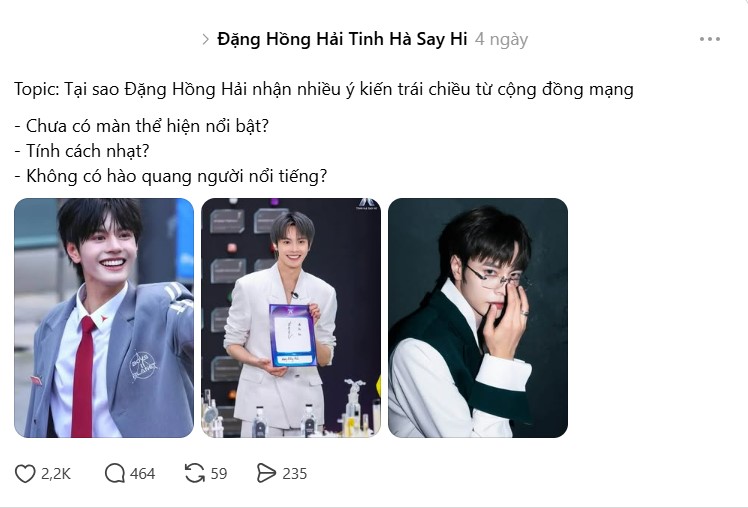 Bài viết về DANGHONGHAI trên threads nhận về lượng tương tác lớn