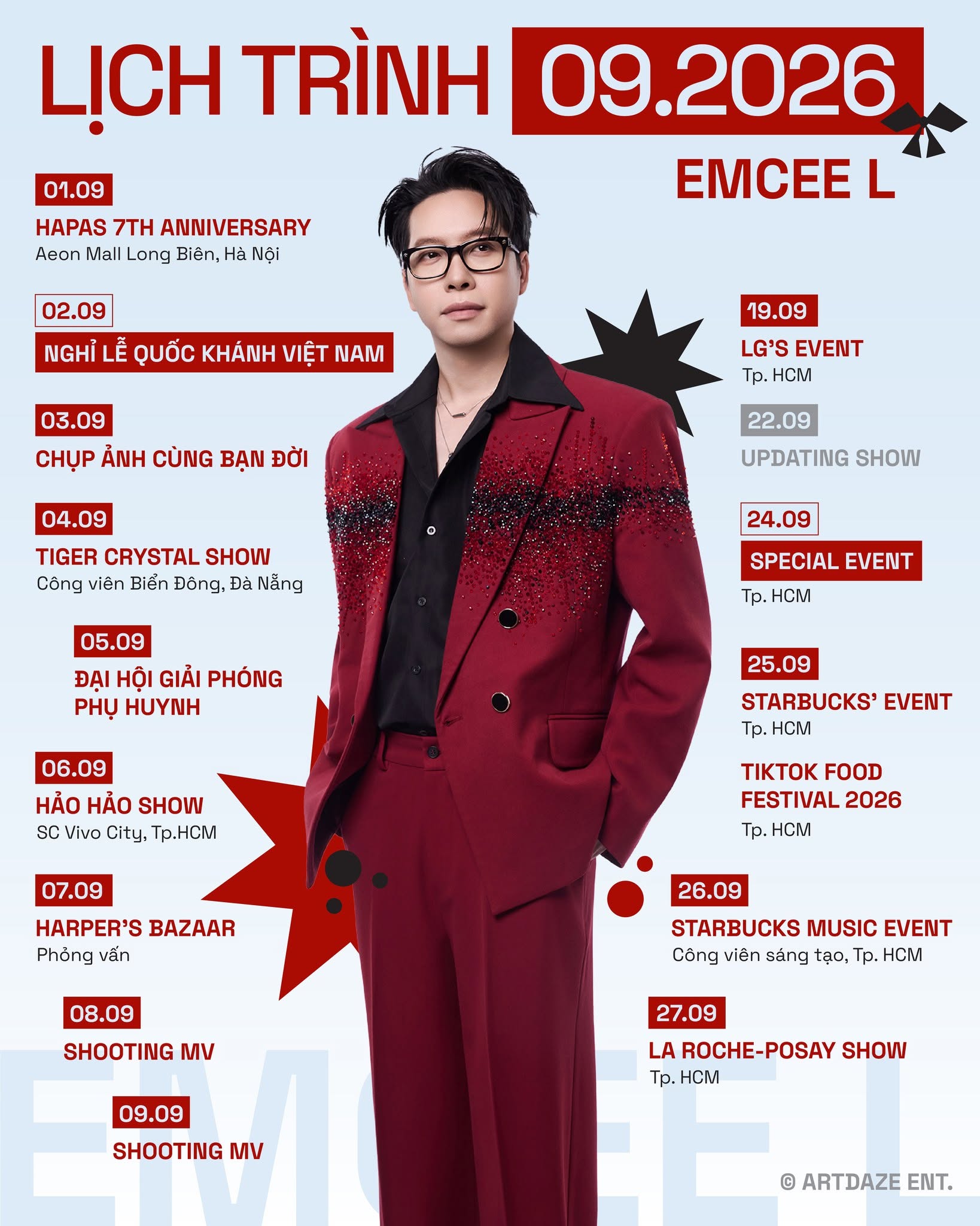 Lịch trình dày đặc từ Nam ra Bắc của Emcee L trong tháng 9