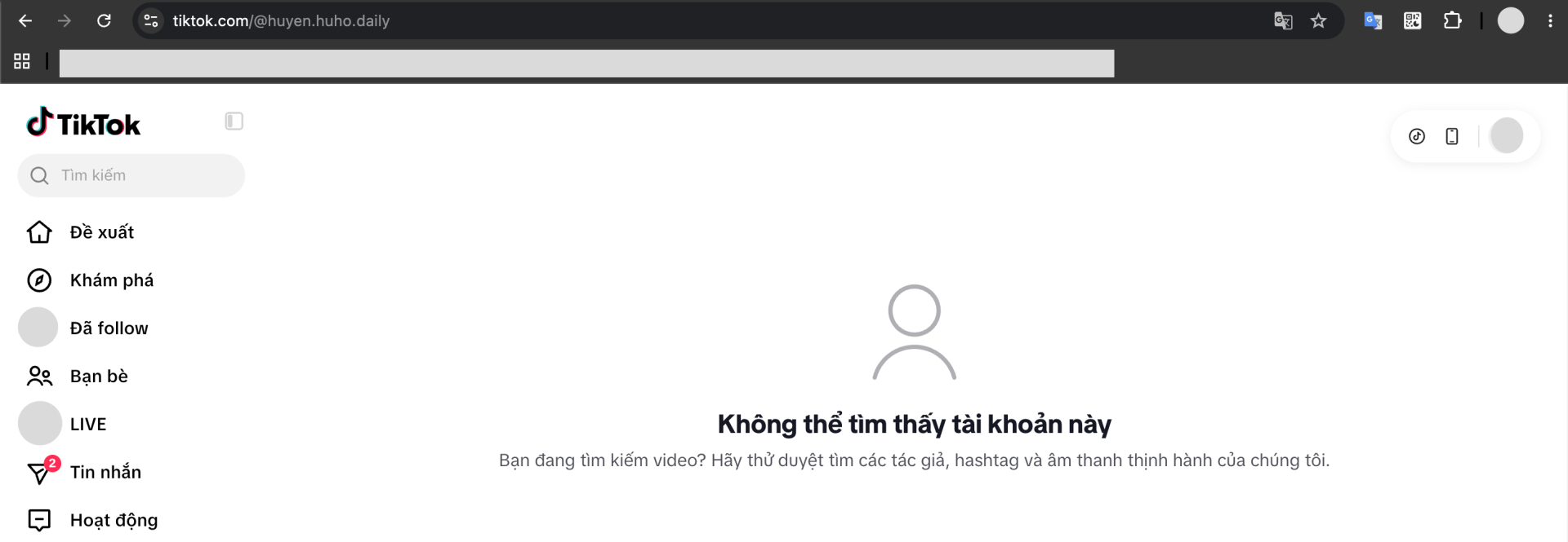 Không tìm thấy tài khoản Huyền Huho