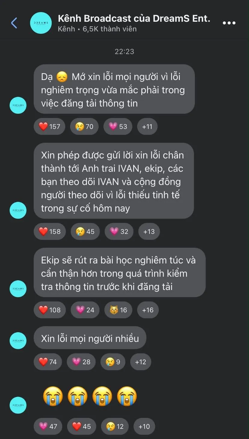 Trước làn sóng bất bình và phản ứng từ nhiều người hâm mộ, công ty quản lý Dreams đã lên tiếng xin lỗi