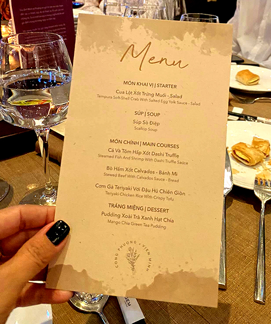 Menu tiệc cưới Công Phượng - Viên Minh tại TP.HCM (Ảnh: Minh Chuyên)