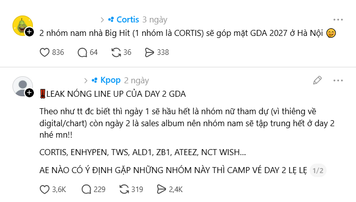 Ngay trên mạng xã hội, nhiều “rumor” về dàn nghệ sĩ có khả năng xuất hiện tại Golden Disc Awards 2027 cũng bắt đầu lan truyền