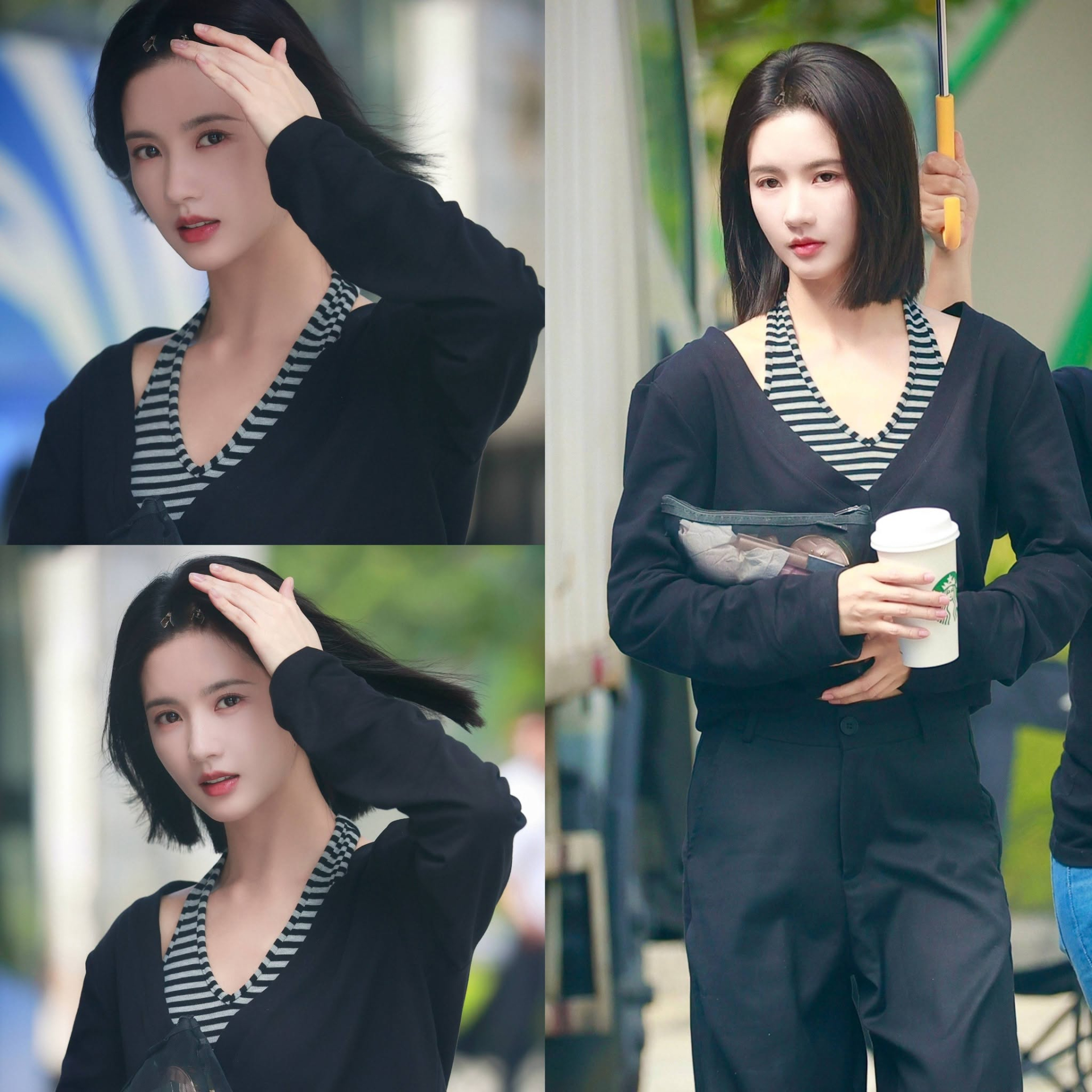 Công thức áo yếm bên trong, khoác cardigan bên ngoài hứa hẹn sẽ được yêu thích trong mùa Thu Đông năm nay, và Lưu Tá Ninh cũng có cách ứng dụng đầy khéo léo. Cô chọn áo yếm kẻ làm lớp nền, layer cùng cardigan bên ngoài, tạo nên tổng thể vừa trẻ trung, thoải mái lại nữ tính, sành điệu