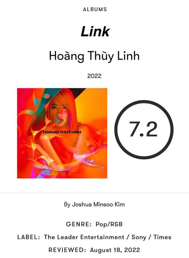 Album Hoàng của Hoàng Thùy Linh được đánh giá rất cao bởi Pitchfork