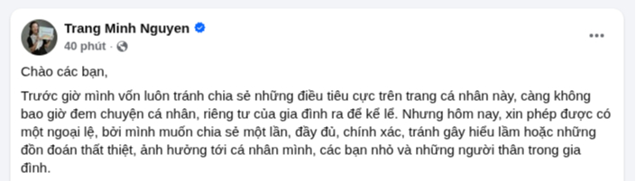   Bài đăng của MC Minh Trang (Ảnh chụp màn hình)  