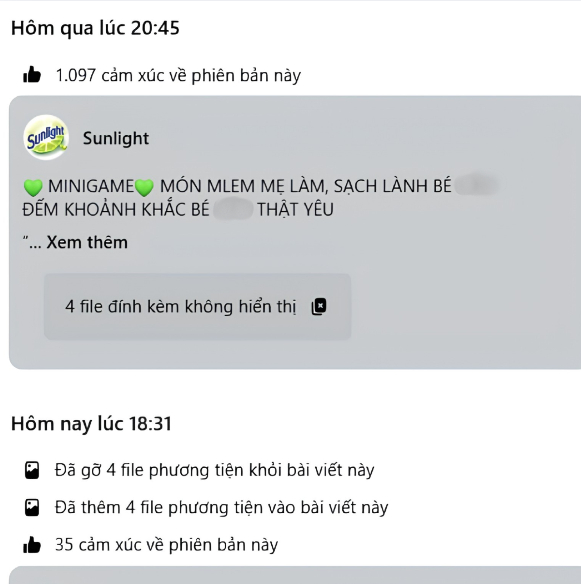 Trong tối 16/9, phía thương hiệu này có động thái chỉnh sửa bài đăng gây, gỡ bỏ các ảnh gây tranh cãi và thêm nội dung mới. Ảnh: Fanpage Sunlight