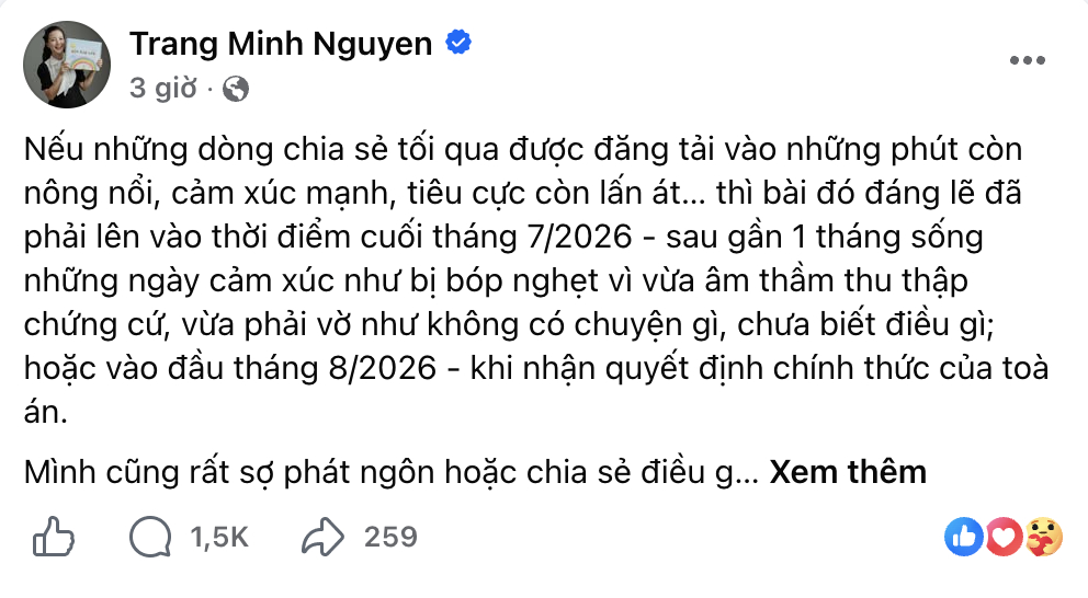 Minh Trang cho biết đây là bài đăng cuối cùng của cô chia sẻ về chuyện hôn nhân