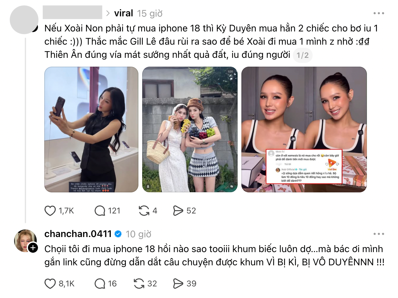 Xoài Non xuất hiện phía dưới bài đăng bàn tán về mình (Ảnh chụp màn hình)