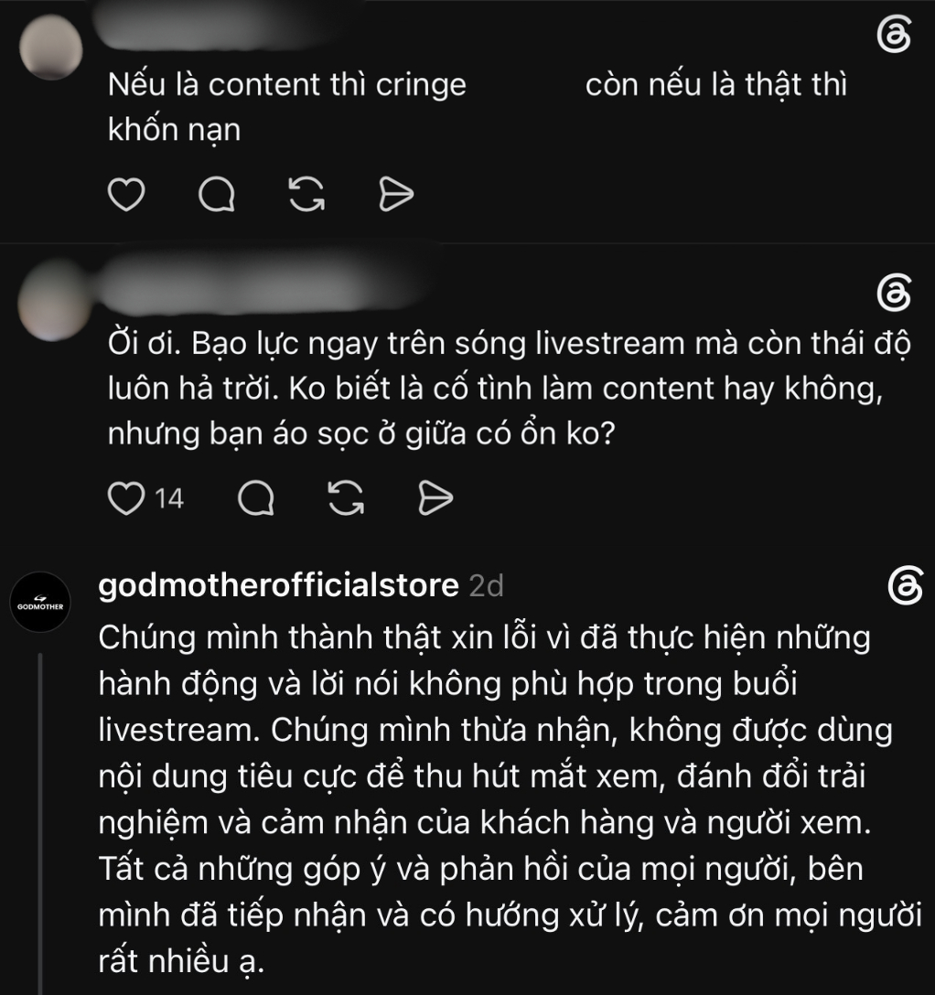 Trước sức ép dư luận thương hiệu này phải liệc tục để lại bình luận hối lỗi dưới các bài lên án.