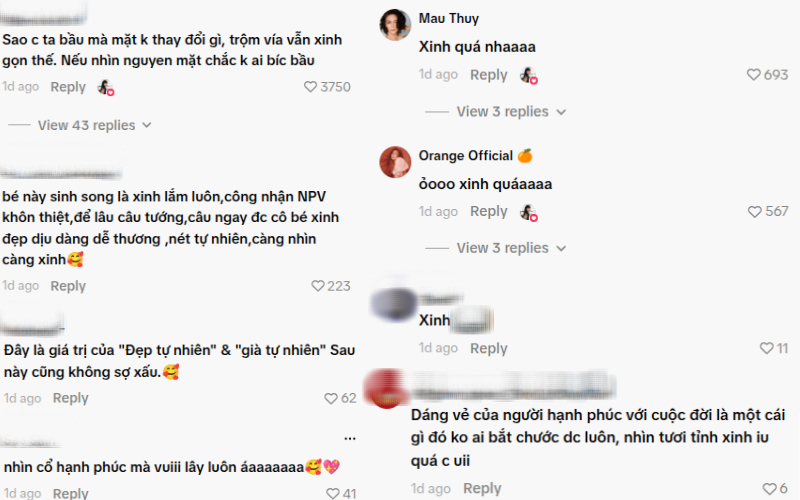 Netizen mê đắm trước vẻ đẹp tự nhiên, hạnh phúc và rạng rỡ của Khả Ngân. Thậm chí, nhiều người nổi tiếng như Mâu Thủy, Orange cũng phải trầm trồ trước nhan sắc của nữ diễn viên.