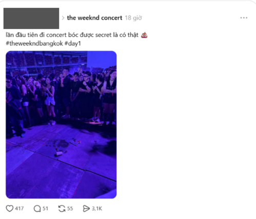Nhiều bài đăng trên mạng xã hội sau khi concert của The Weeknd diễn ra tại Thái Lan vào ngày Chủ nhật vừa qua cho biết đã phát hiện người
