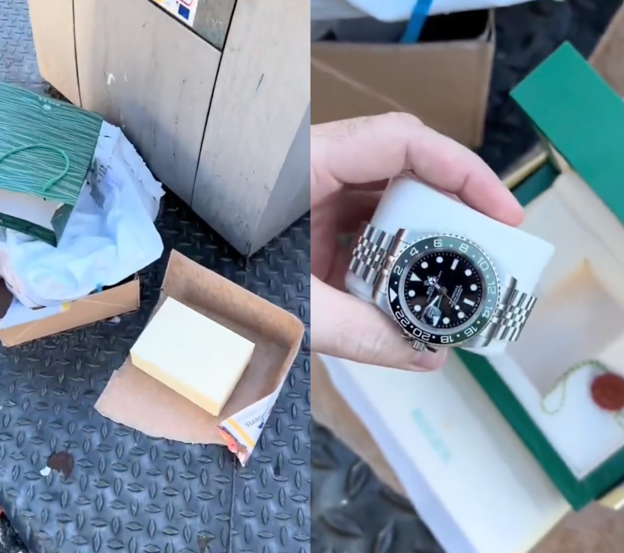 Hình ảnh 1 chiếc Rolex còn trong hộp bị vứt trên lề đường chưa rõ thực hư.