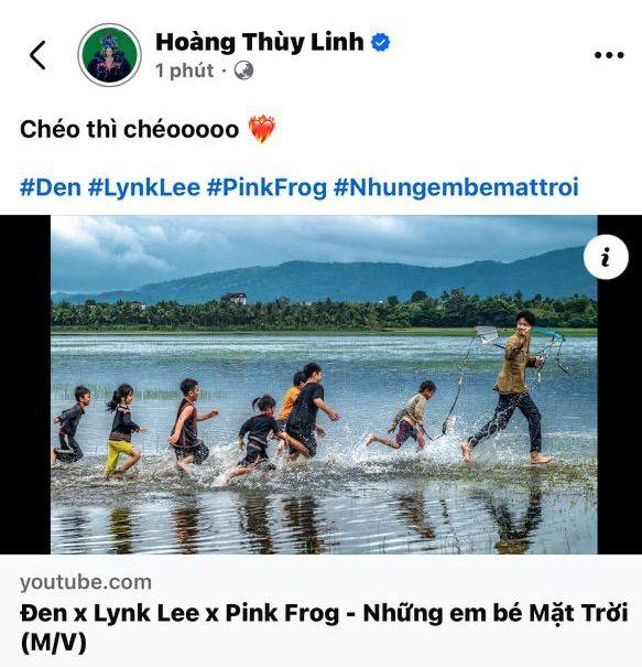 Chia sẻ mới nhất của Hoàng Thuỳ Linh về Đen Vâu