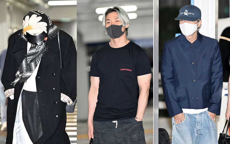 Outfit của BIGBANG khi khởi hành sang Việt Nam (Ảnh: Newsen)