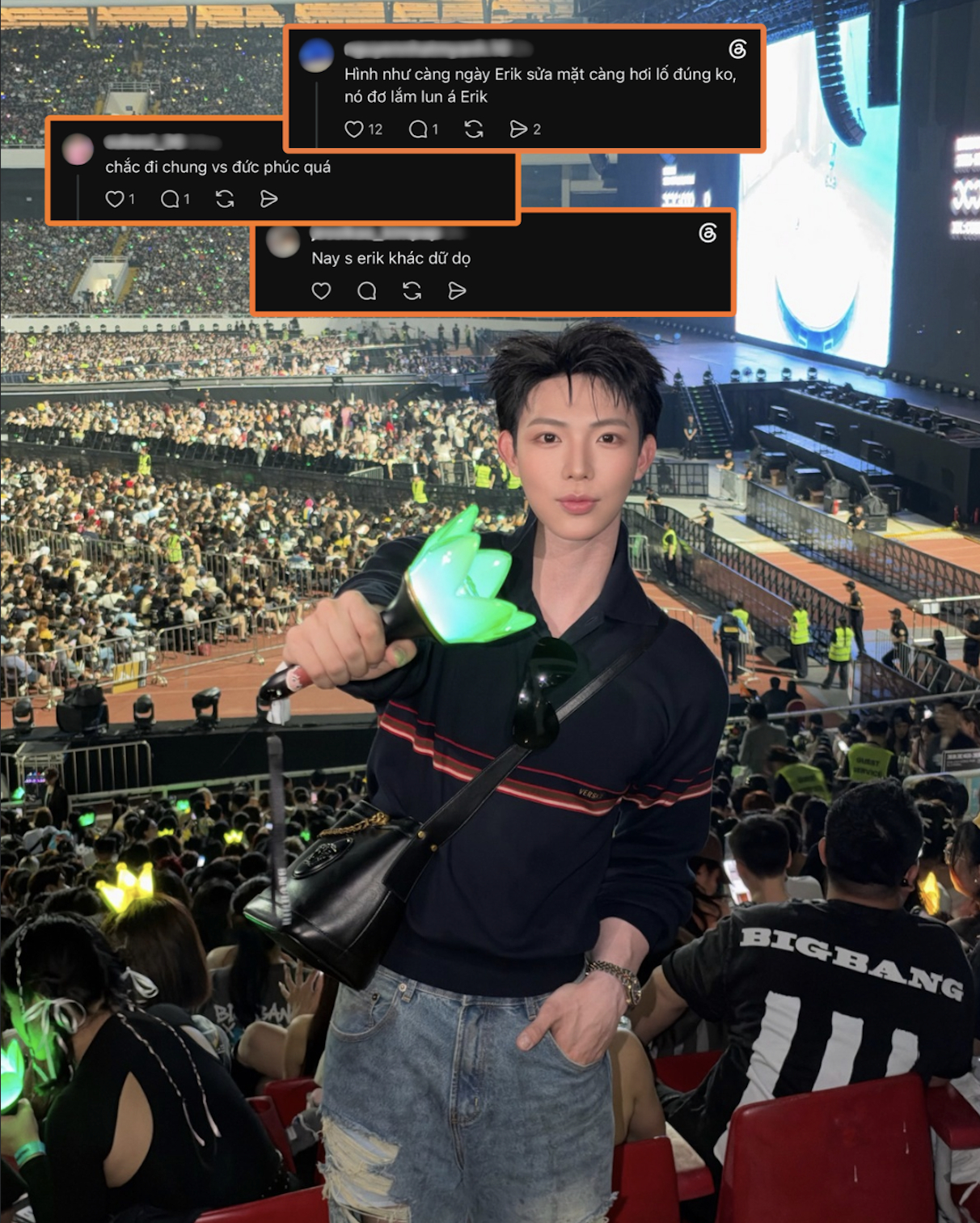 Ảnh check-in tại concert với gương mặt có phần đơ cứng, khác lạ khiến Erik vấp phải nhiều ý kiến thắc mắc từ cộng đồng mạng.