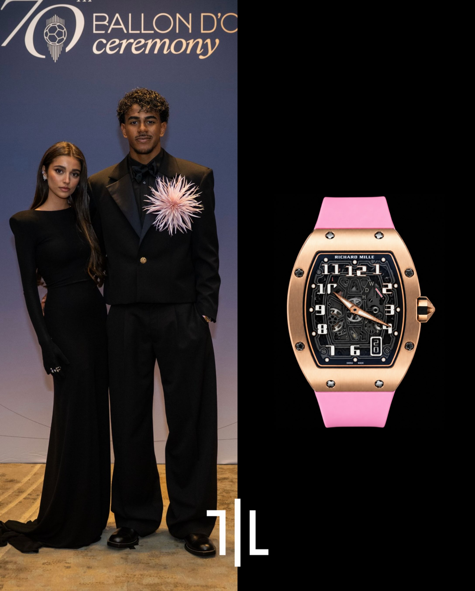 Richard Mille trị giá 275.000 USD phối dây cao su hồng đồng điệu cùng hoa cài áo