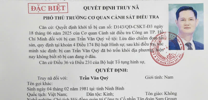 Quyết định truy nã Trần Văn Quý