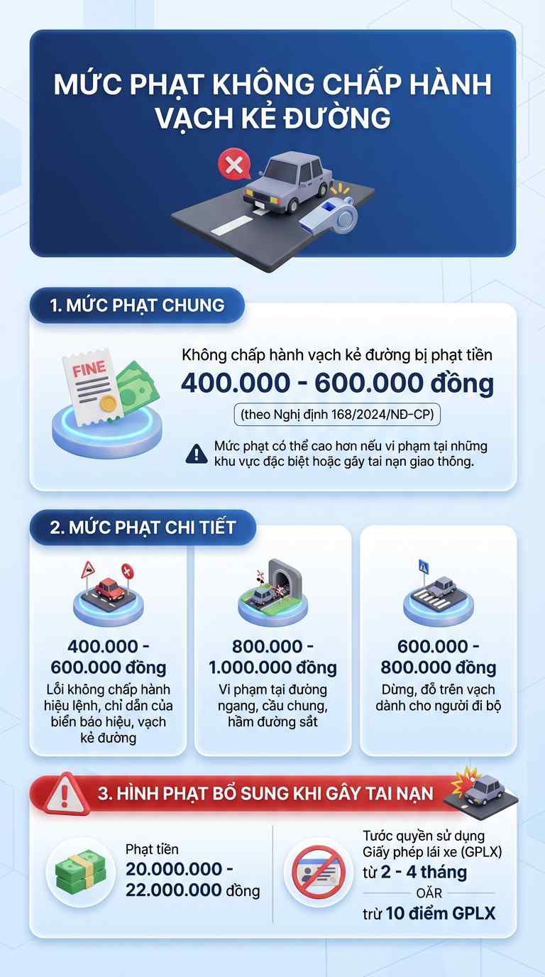 Mức phạt lỗi ô tô không chấp hành hiệu lệnh, chỉ dẫn của vạch kẻ đường