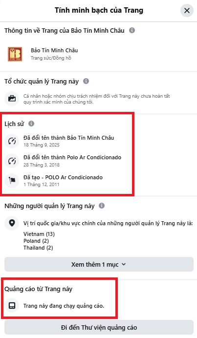   Kiểm tra thông tin minh bạch của trang  
