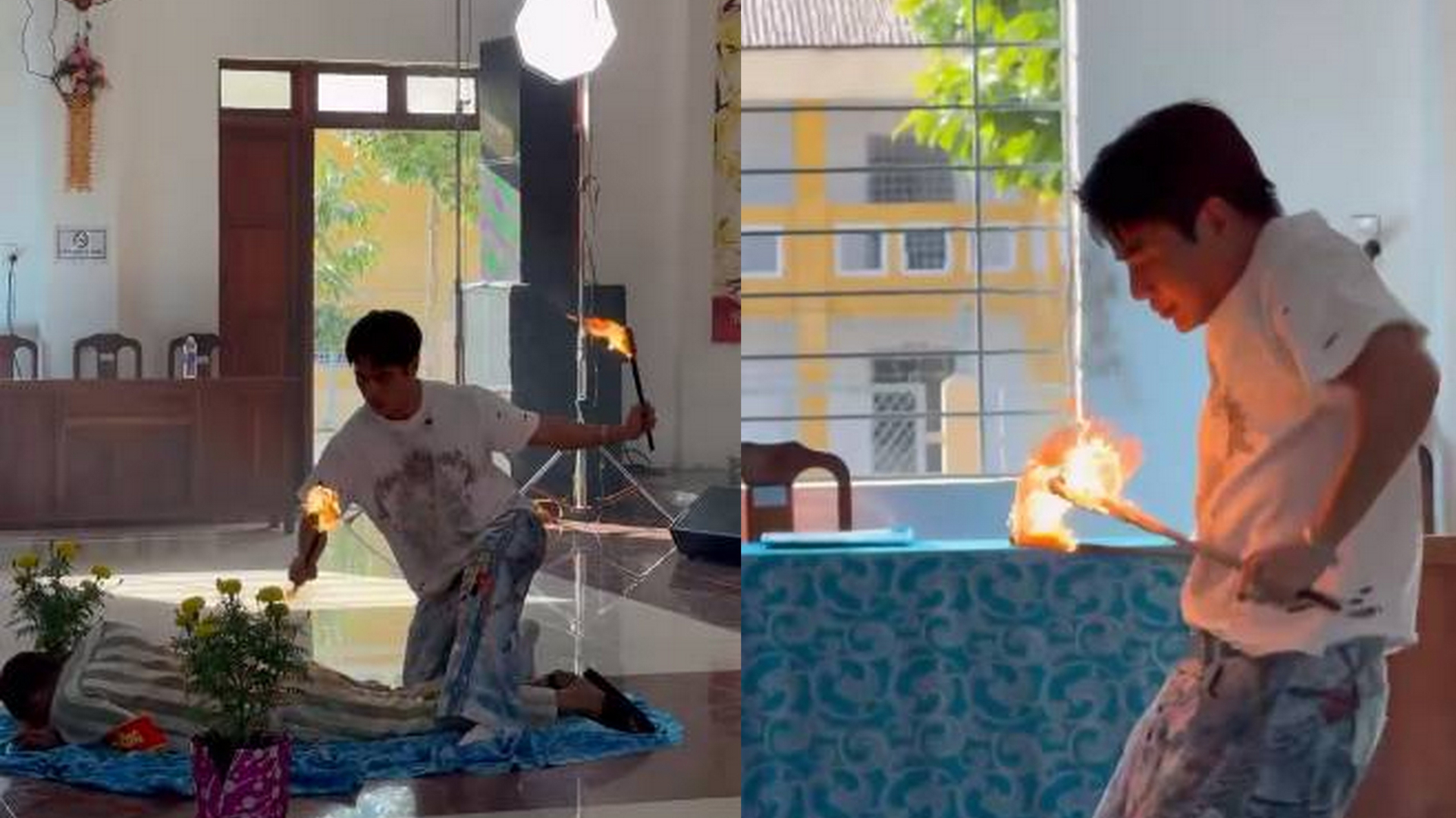 Phần múa lửa của Lê Dương Bảo Lâm.