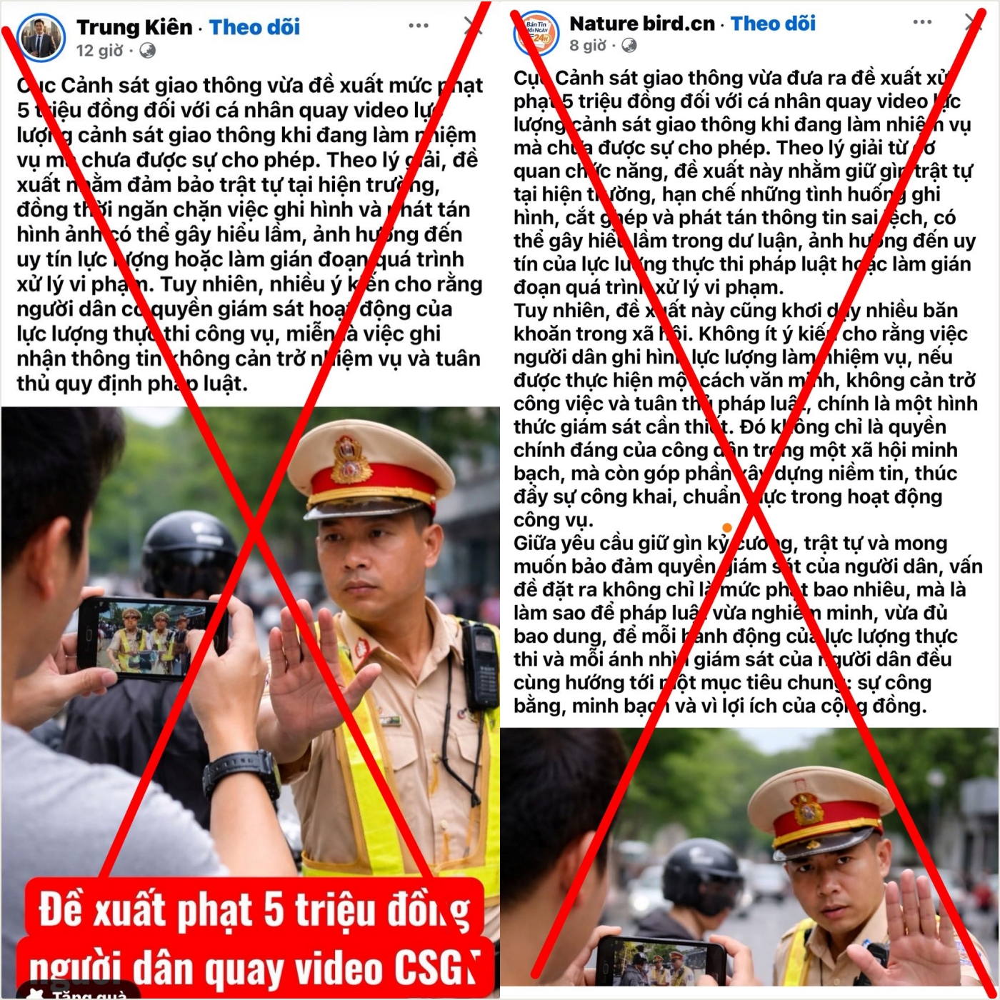 Các thông tin giả về việc xử phạt người quay clip CSGT làm nhiệm vụ