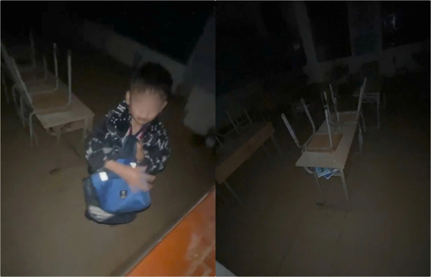 Cháu bé bị nhốt trong lớp đến tối - Ảnh: PHHS