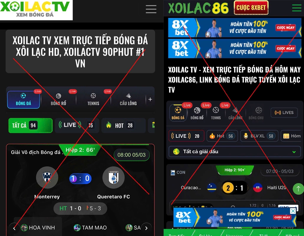 Web lậu Xôi Lạc TV - Ảnh: Bộ Công an