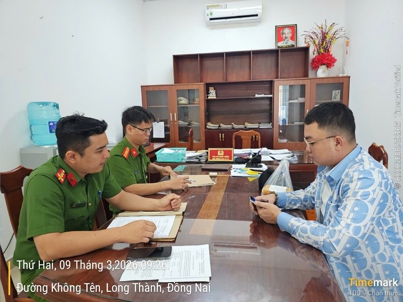 Hà Minh Hiệp tại cơ quan công an - Ảnh: Công an Đồng Nai