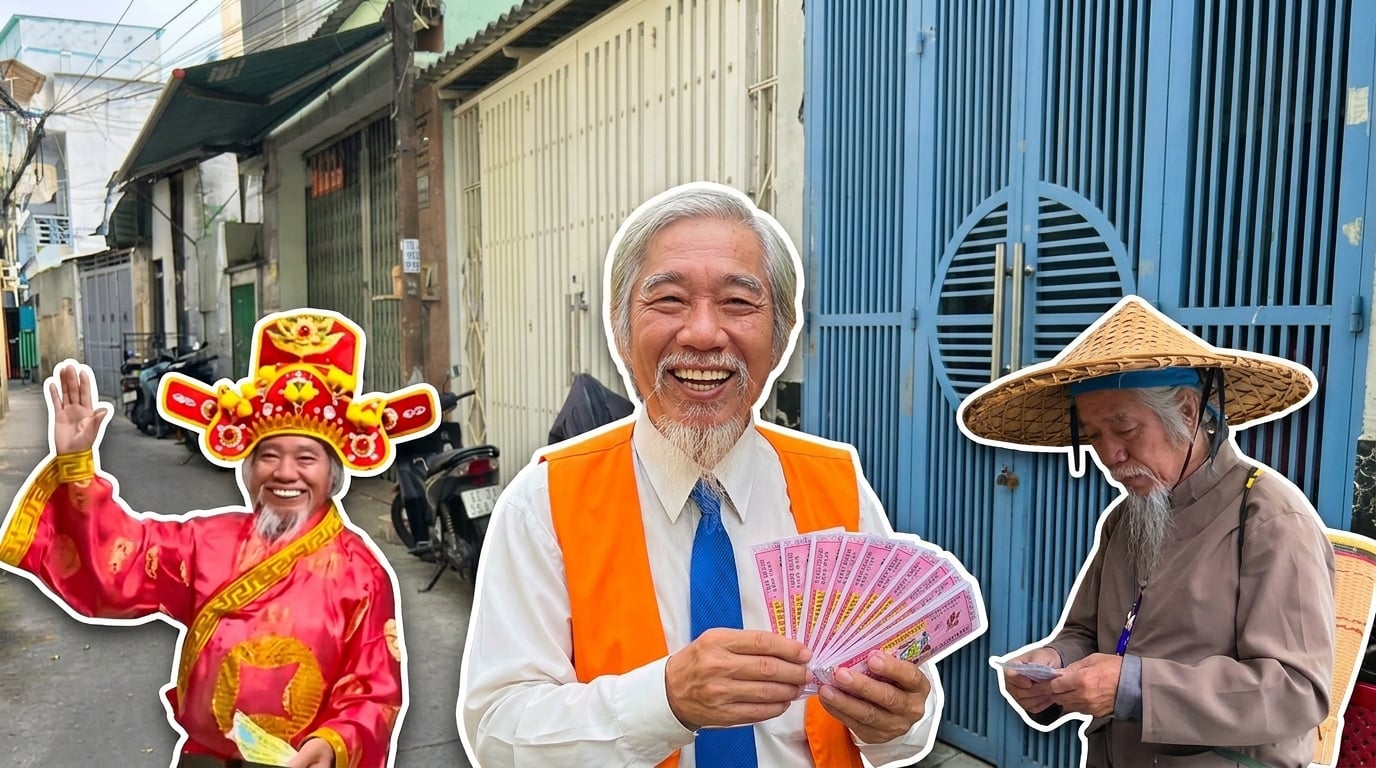 Cụ ông bán vé số gây ấn tượng bằng những bộ trang phục độc lạ, sặc sỡ.