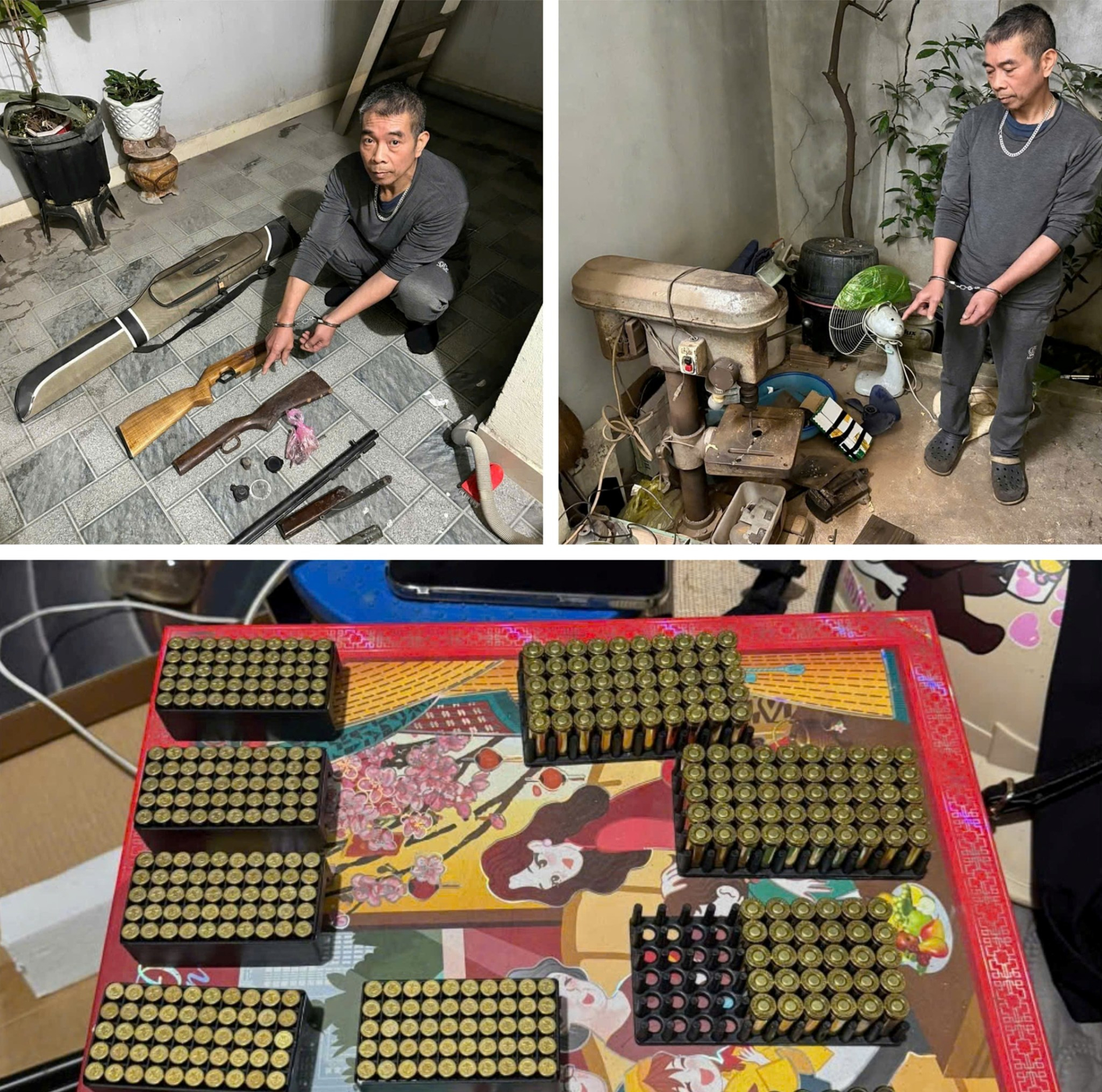 Đối tượng Hoàng Sơn và tang vật thu giữ tại nơi ở. Ảnh: CA Hải Phòng