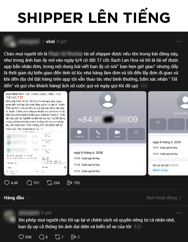 Phản hồi của nam shipper. (Ảnh chụp màn hình)