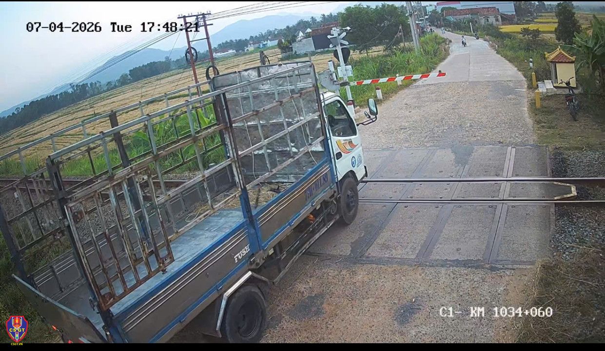 Xe ô tô vi phạm vượt qua đường sắt khi đèn đỏ đã bật sáng (Ảnh minh họa: Cục CSGT).