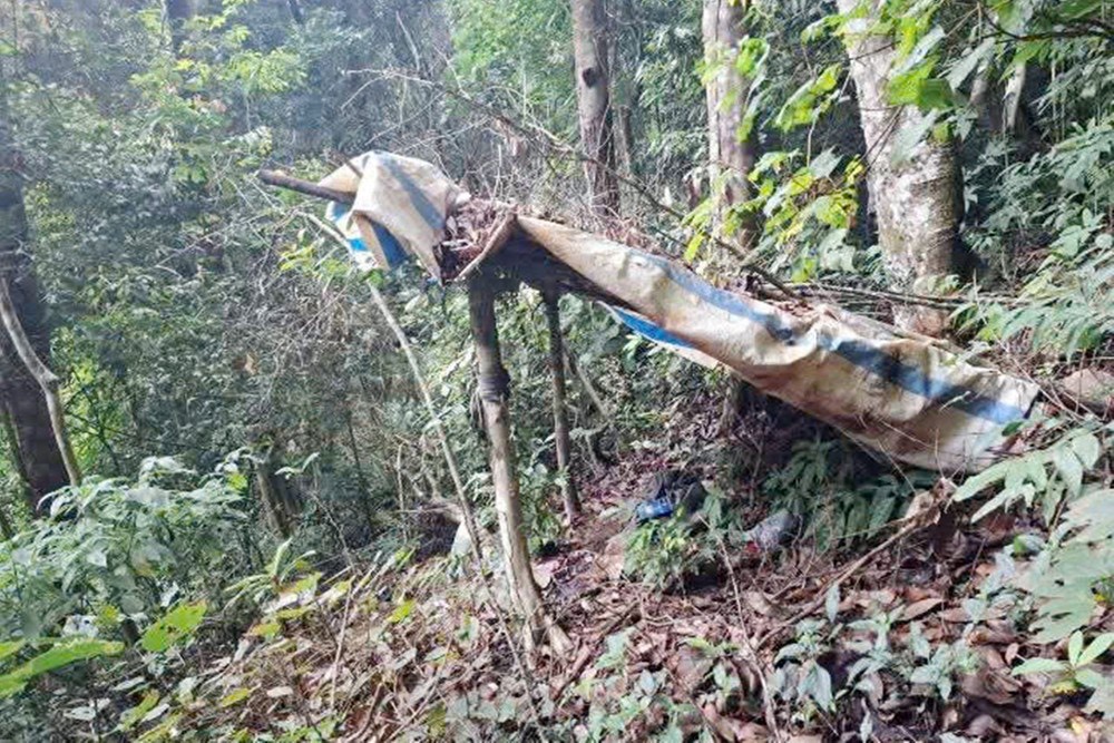 Bộ xương được phát hiện tại khu vực có căn chòi dựng tạm. (Ảnh: Pháp luật TP.HCM)