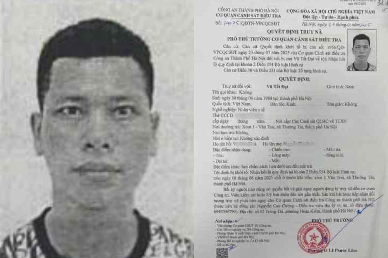 Quyết định truy nã đối với Vũ Tất Đạt - Ảnh: Công an Hà Nội