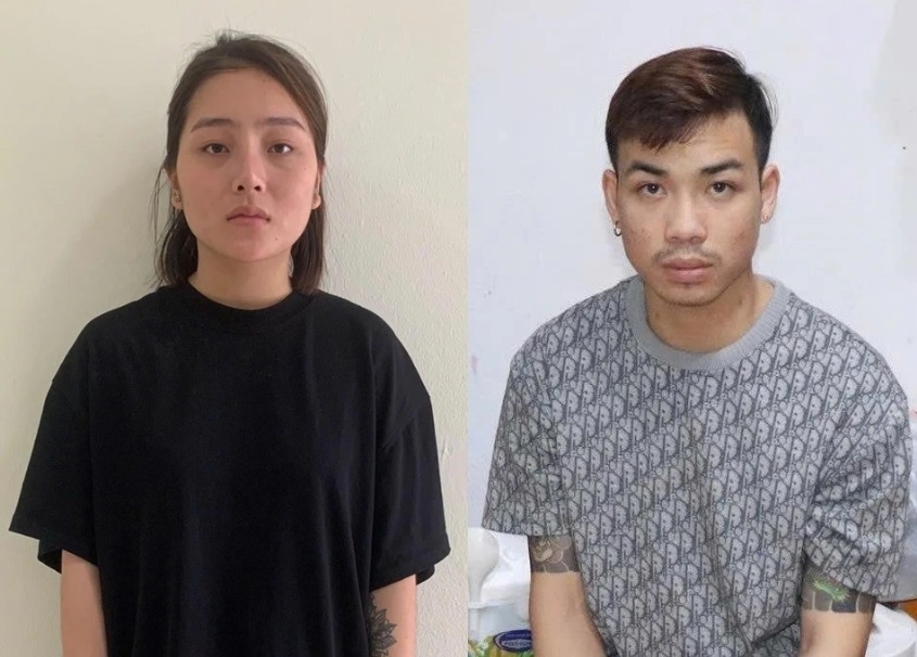 Bàn Thị Tâm và Nguyễn Minh Hiệp tại cơ quan công an.