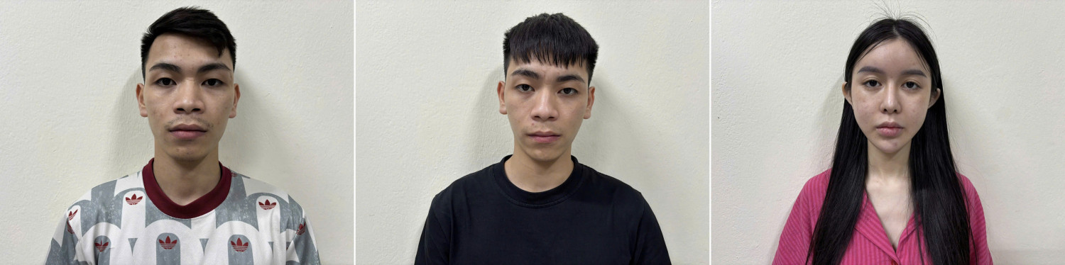 Bị can Trương Quốc Đạt, Trương Minh Đức, Ngô Thị Như Ý (từ trái qua phải) - Ảnh: Công an Quảng Ninh